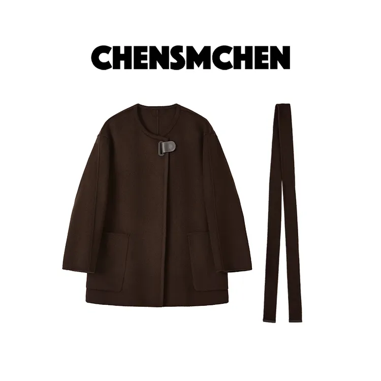 CHENSMCHEN绵羊毛中长款毛呢外套女秋冬高级感气质大衣CSD10638WL