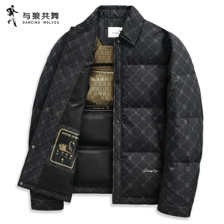 【90%鹅绒】与狼共舞羽绒服男冬季新款满印科技保暖翻领羽绒外套男