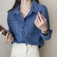 6005 复古牛仔衬衫女港味设计感长袖衬衣显瘦(LZZ06)