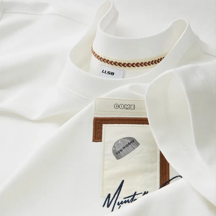 爱若摩根AEROMRGEN贴布刺绣圆领短袖T恤男士夏季新款休闲半袖上衣