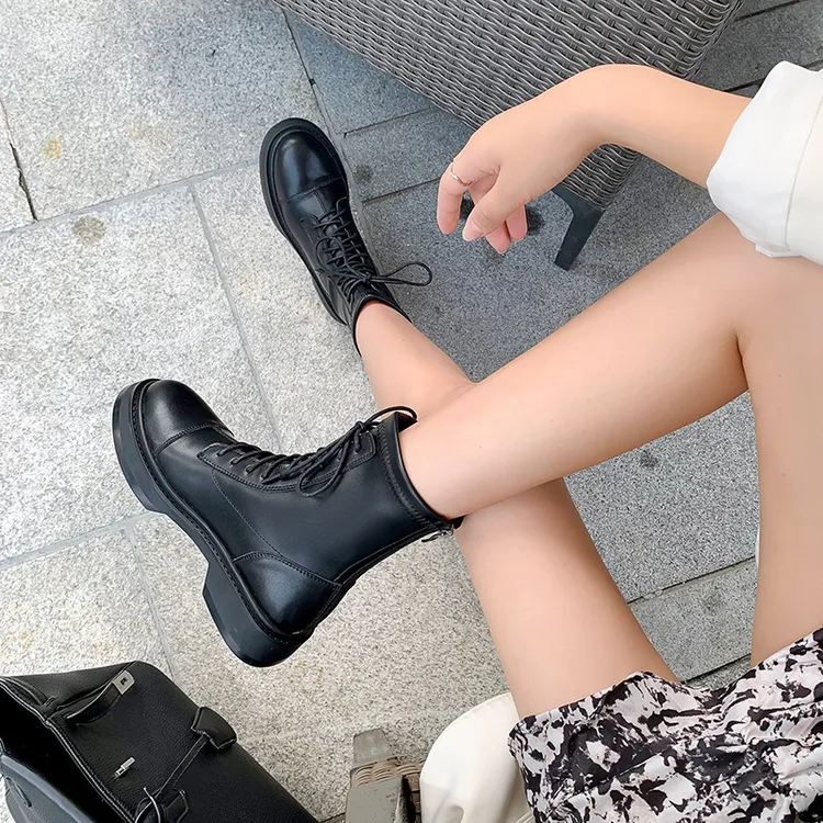 马丁靴女款2025爆款网红英伦风真皮厚底内增高春秋单靴百搭小短靴