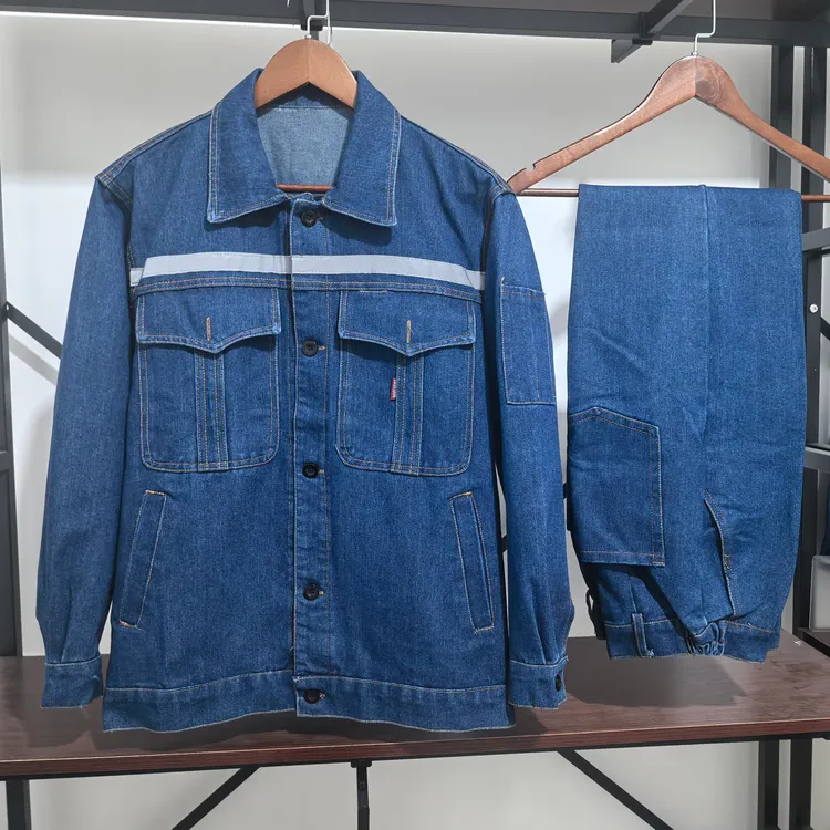 牛仔工作服套装焊工电工电焊防烫电力反光条劳保服男装春秋男款