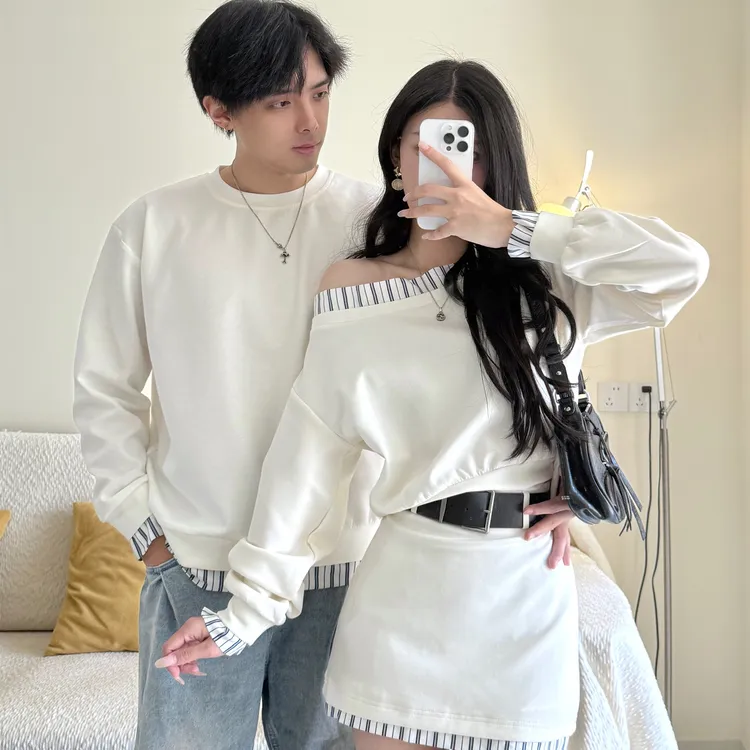 法式情侣装秋季2025新款设计感休闲韩系斜肩卫衣半身裙两件套百搭