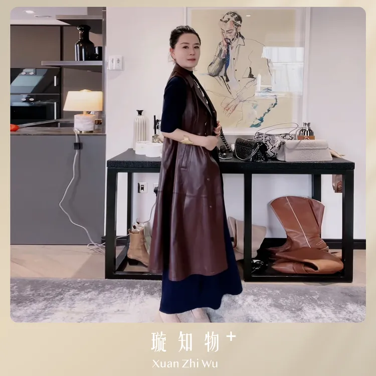 卡萨布兰卡皮连衣裙 酱咖色气质轻奢时尚王璇原创王璇原创设计