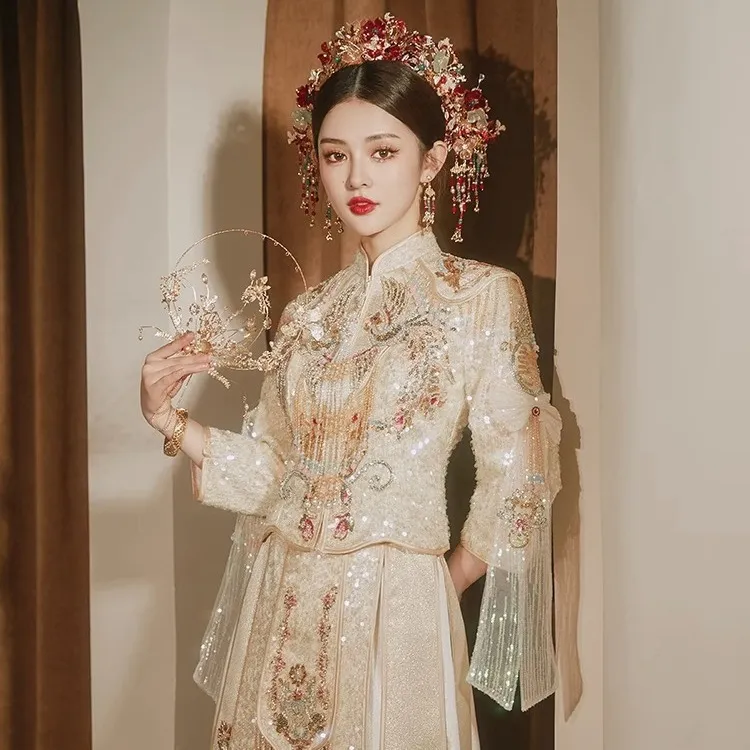 2025新款金色秀禾服高级新娘中式婚纱礼服重工奢华敬酒服出阁服女