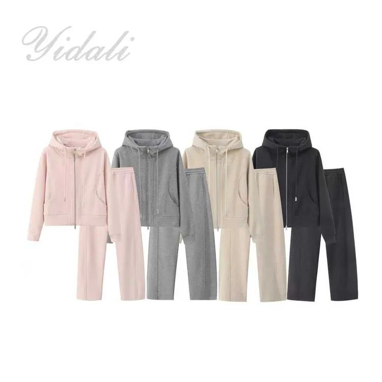 【冬日暖意】冬季糯米绒加绒加厚女士休闲拉链开衫卫衣套装T2555