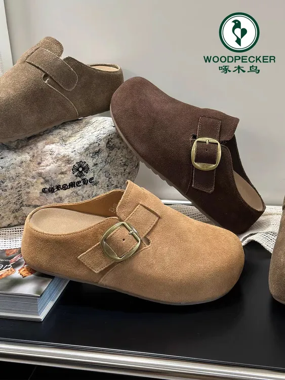啄木鸟厚底内增高勃肯鞋2025秋季新款一脚蹬懒人包头半拖鞋女外穿