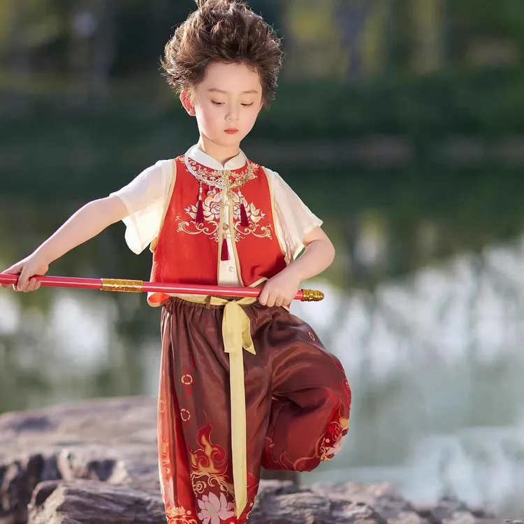 六一儿童哪吒衣服2025夏季国风男女同款短袖汉服哪吒cos演出服装