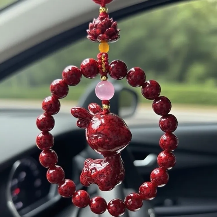 含辰砂工艺品晶体朱砂挂件一鹿有你，真言小鹿平安汽车挂件
