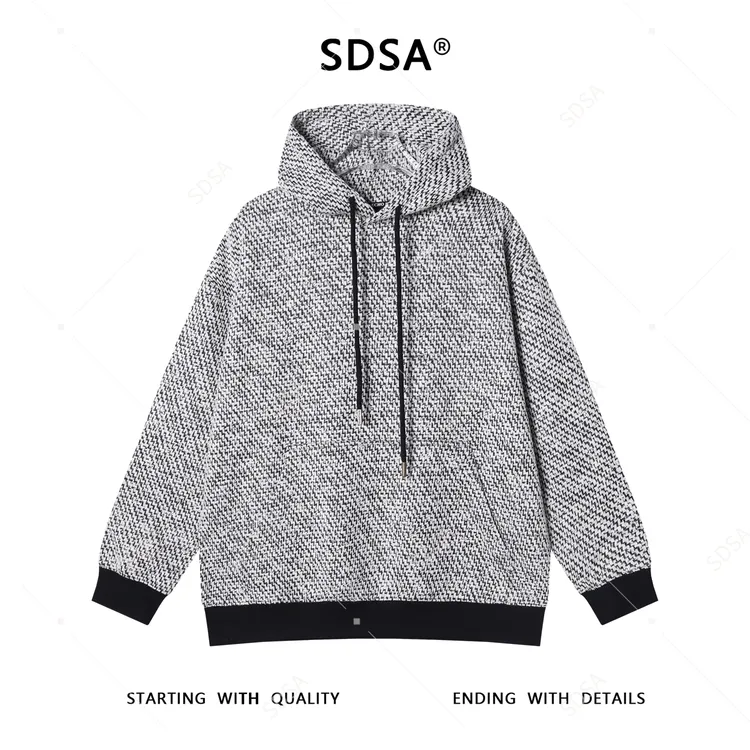 SDSA男士秋冬新款痞帅男装潮牌撞色小香风抽绳连帽卫衣百搭时尚潮