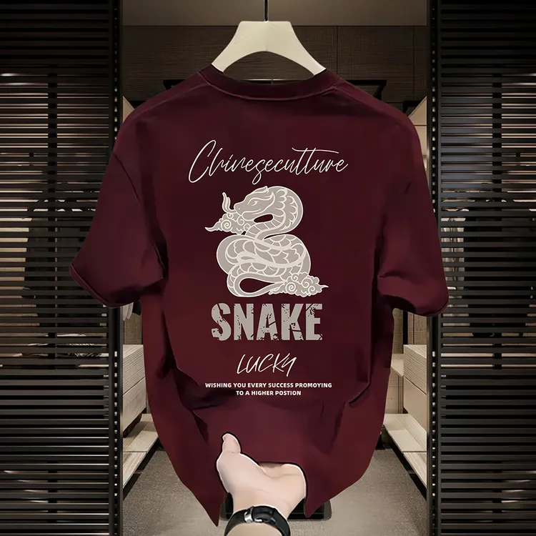 古梵沃2025新款潮牌纯棉T恤圆领上衣印花时尚国潮新年短袖打底衫