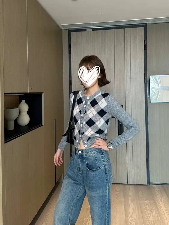 【PRA主角登场】学院风菱格纹圆领长袖秋冬毛衣针织开衫#9330