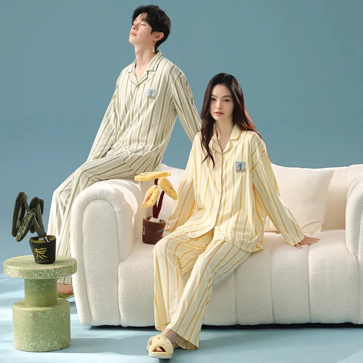 芬腾情侣纯棉睡衣春秋季新款女大学生抗菌防螨长袖男款家居服套装