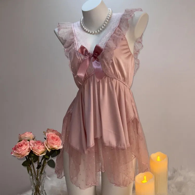 【纱影桃夭】005薄款少女V领睡裙吊带夏季性感日系不褪色睡裙