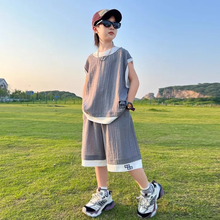 MK&UR.BV男童速干夏装套装2025新款男孩背心短裤中大童洋气薄款潮