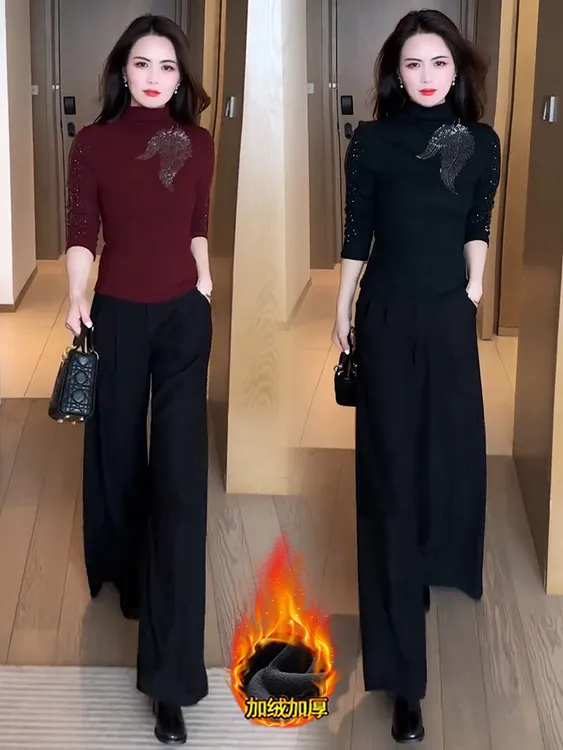 加绒加厚半高领打底衫女2025秋冬季新款德绒修身显瘦内搭长袖上衣