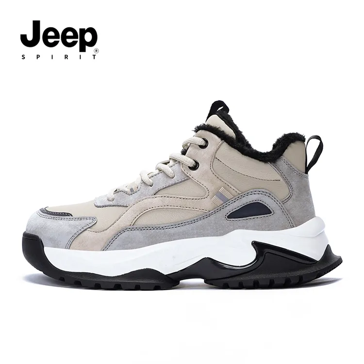 JEEPSPIRIT吉普高帮老爹鞋男2024冬季新款加绒保暖棉鞋厚底雪地靴