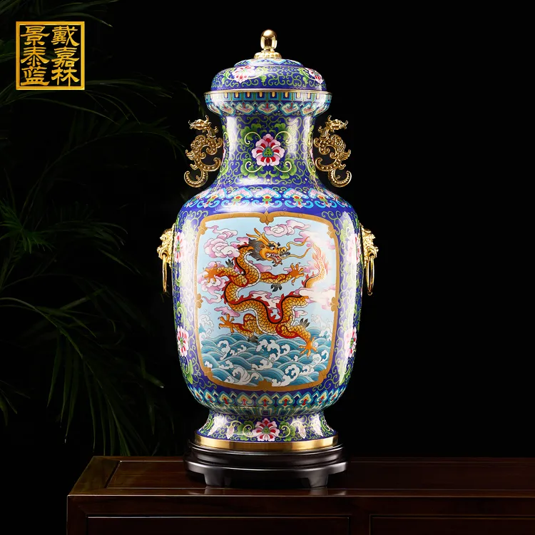 戴嘉林景泰蓝龙马精神灯笼花瓶摆件高约81厘米