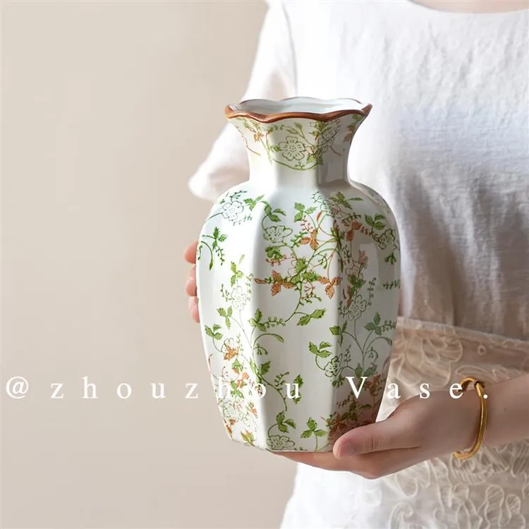 八角大号花瓶新中式覆古陶瓷花瓶摆件客厅插花装饰品玄关鲜花瓶