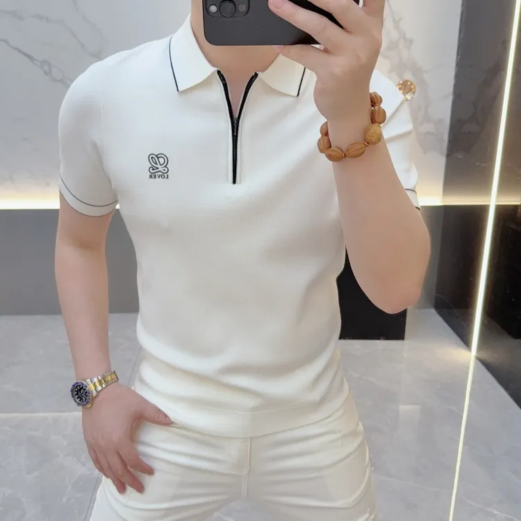 2025欧货轻奢男士针织衫短袖毛衣POLO衫刺绣百搭秋冬半袖男装9520