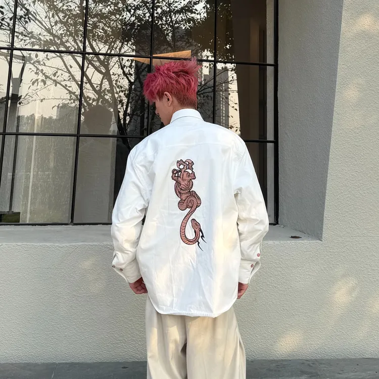 AstronSea “龙蛇”皮绣纯棉长袖衬衫