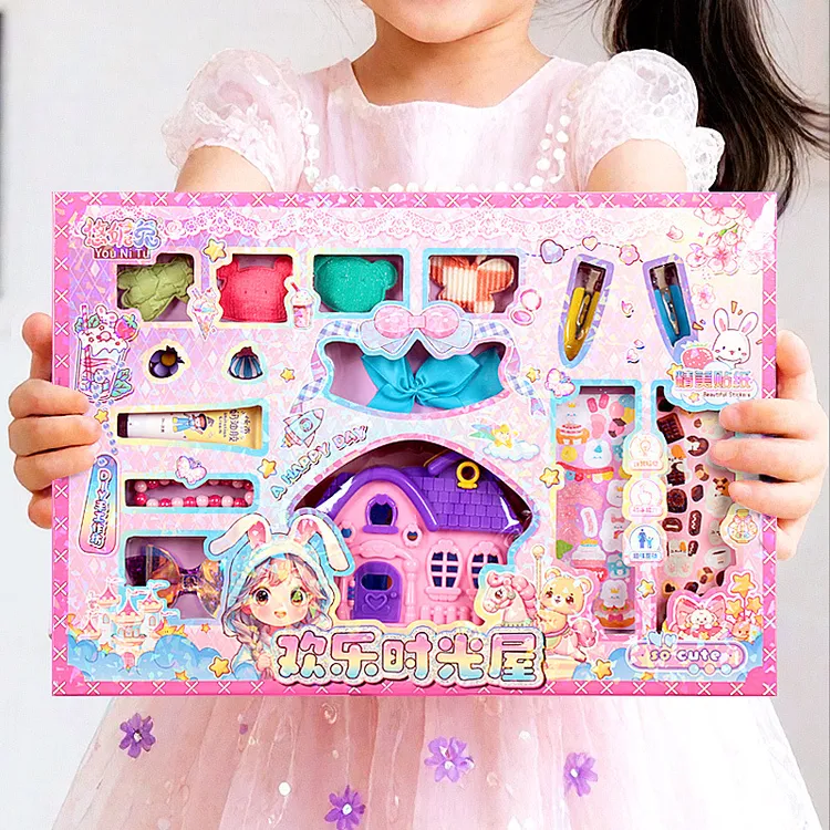 女孩手工diy玩具礼盒教培机构礼品小女生贴纸奶油胶咕卡套装