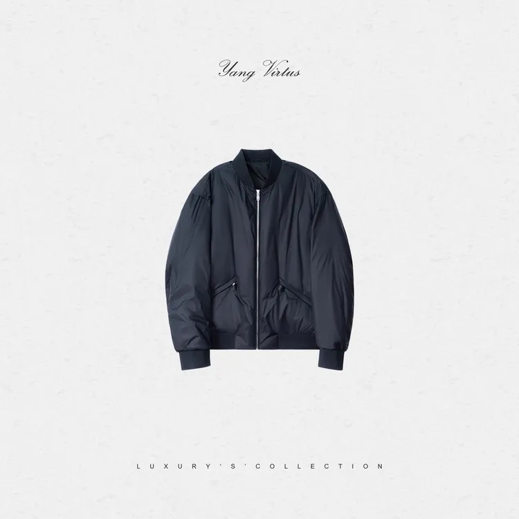 【轻盈保暖】超细旦尼龙三防简约短款鹅绒棒球领羽绒服飞行员夹克