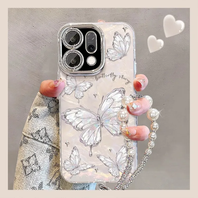适用opporeno14手机壳新女款reno13/12/11pro金属蝴蝶手链10/9pro