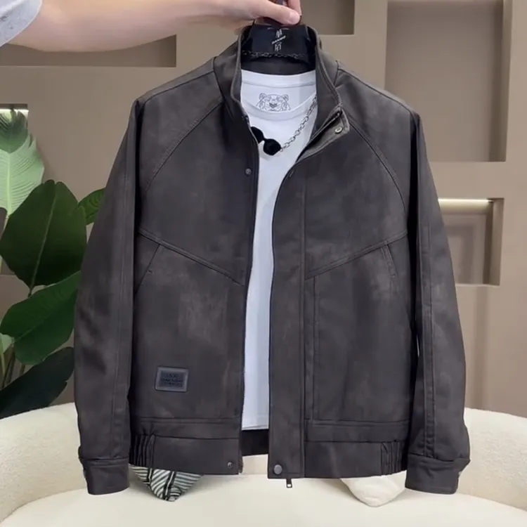 秋冬季新款男士立领防水加绒pu皮夹克潮流百搭上衣抗皱时尚皮外套