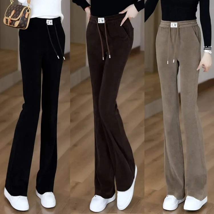 欧棉绒微喇裤女秋季2025新款休闲运动瑜伽裤小个子高腰显瘦喇叭裤