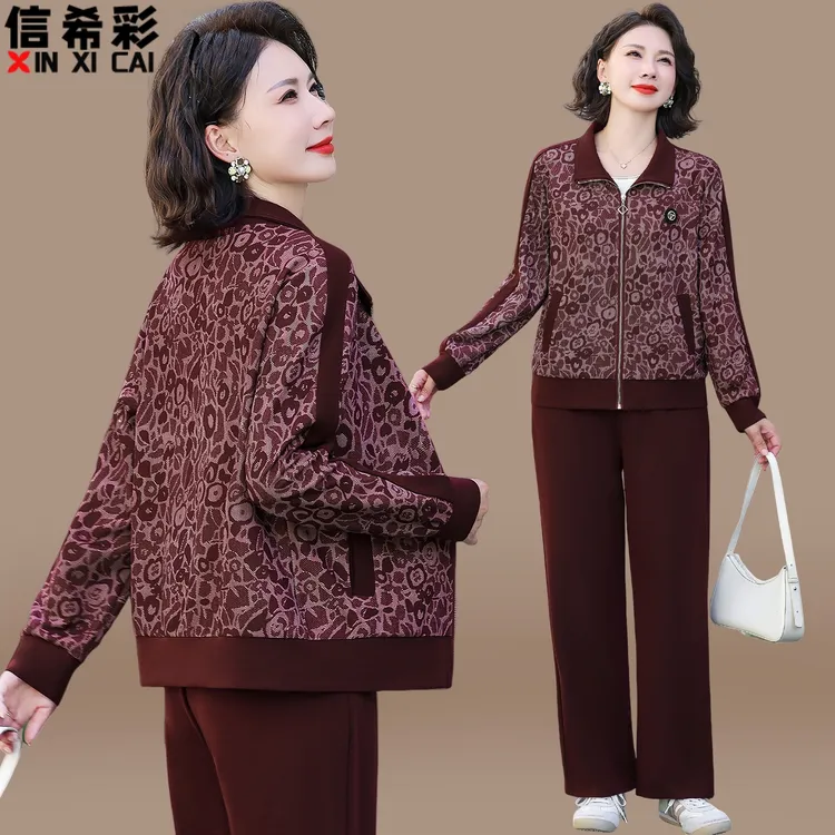 洋气妈妈秋装运动套装休闲时尚开衫外套新款中老年春秋上衣女