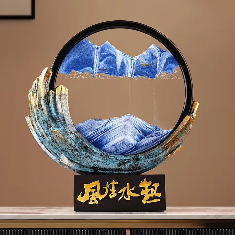 3D流沙画摆件创意圆形玻璃工艺品上档次沙漏酒柜桌面摆件艺术品