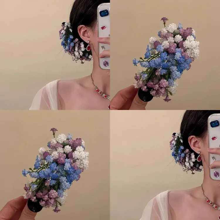 「星河璀璨」满天星花朵抓夹刘亦菲同款超仙气质侧边盘发发夹发饰