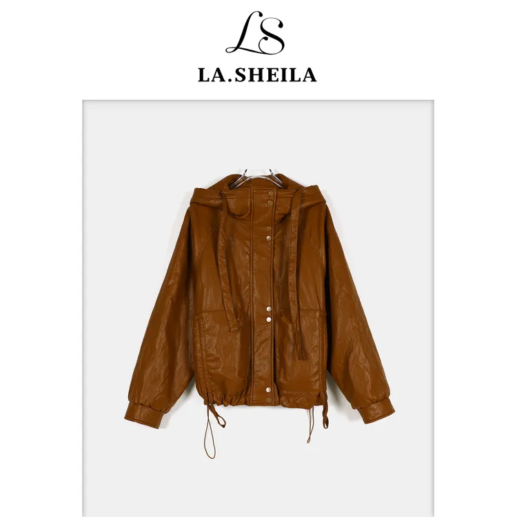 LA.Sheila 连帽机车风皮衣羽绒服254-YRF/1023-98106