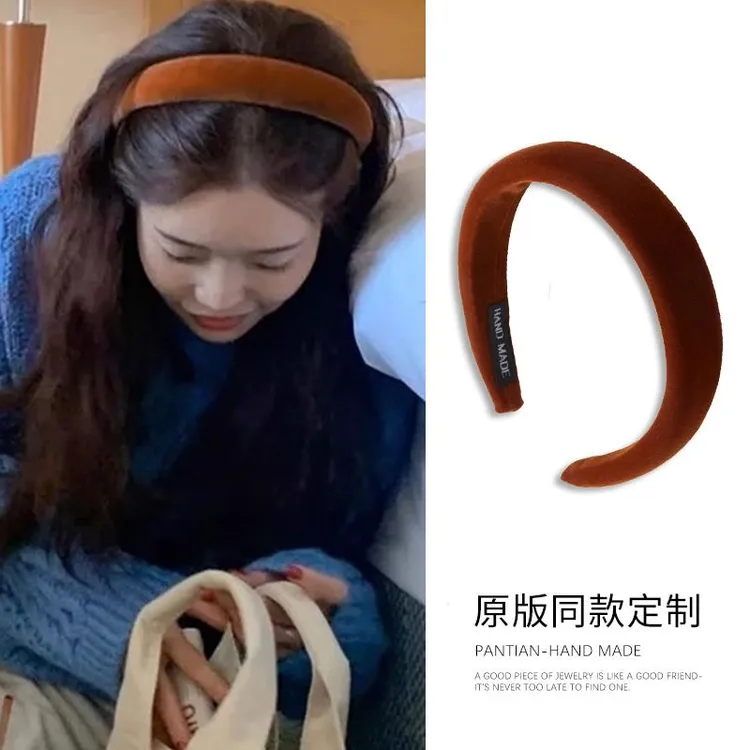 气质显白！焦糖丝绒发箍！熟南瓜色头箍温柔慵懒风高颅顶新款发饰
