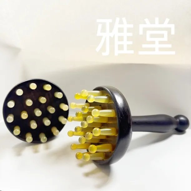 紫光檀加粗手柄19齿加粗羊角按摩梳