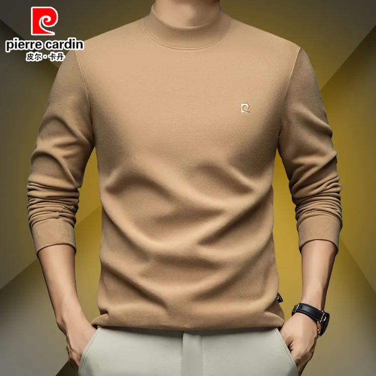皮尔卡丹正品男士中领德绒打底衫2025新款秋冬保暖时尚休闲长袖t