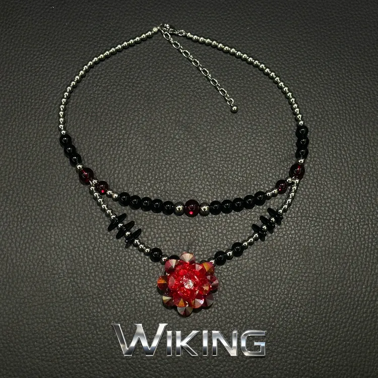 铜项链 王大嘴原创 ”红晶花朵“奢华手工双层撞色串珠花朵项链A536