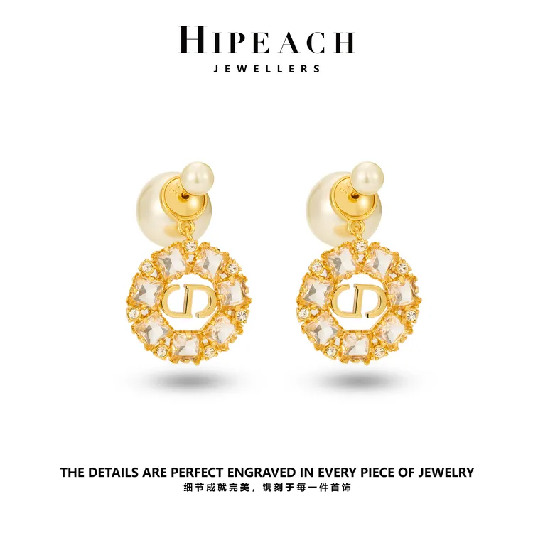 铜合金仿珍珠耳饰 镀K金 繁花双珠耳环HTMY0027