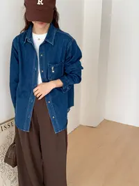 2025年秋季新款休闲风翻领长袖设计感宽松刺绣兔子衬衫T