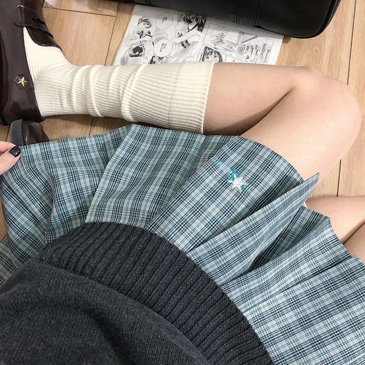 原创正版jk【冰雪奇境】刺绣格裙校供学院风百褶裙背心半身裙套装