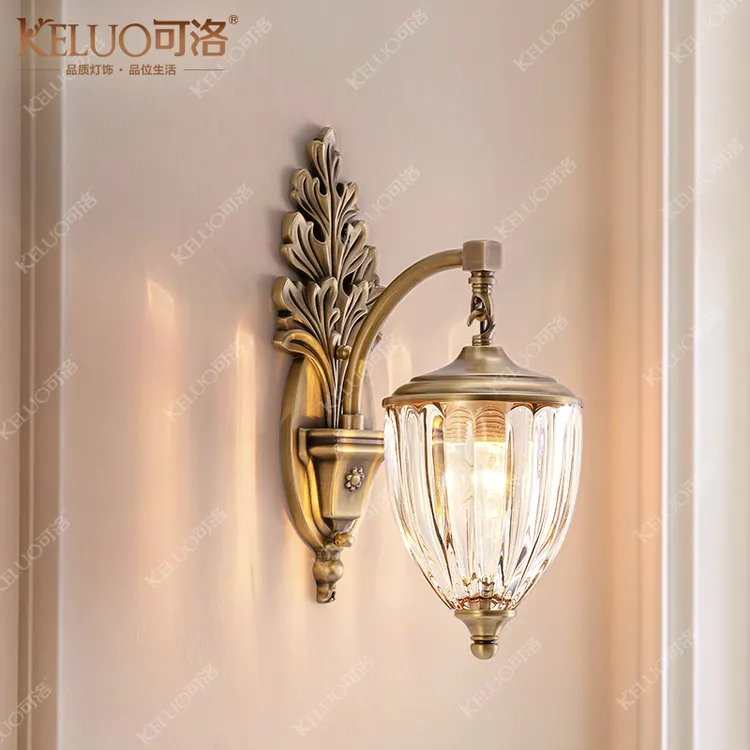 新品美式法式中古风全铜壁灯玄关灯阳台走廊灯客厅电视墙床头灯具