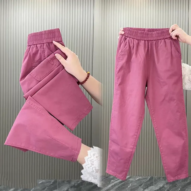 早秋水洗休闲哈伦裤薄款休闲裤外穿百搭加厚高腰牛仔松紧腰显瘦