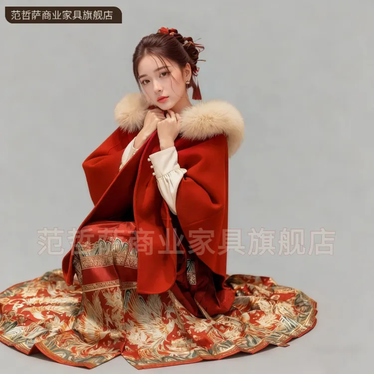 新中式红色呢子大衣敬酒服马面裙套装胖mm订婚服新中式马面裙套装