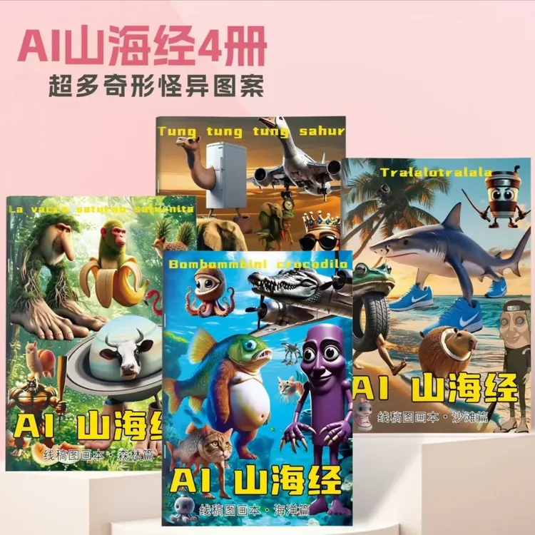 AI山海经木棍人填色画本主题涂色专用画画本儿童6到12岁