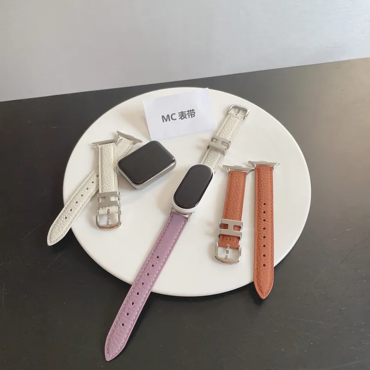 MC撞色荔枝纹适用小米手环9pro表带8pro小米手环10/9/8代H扣腕带