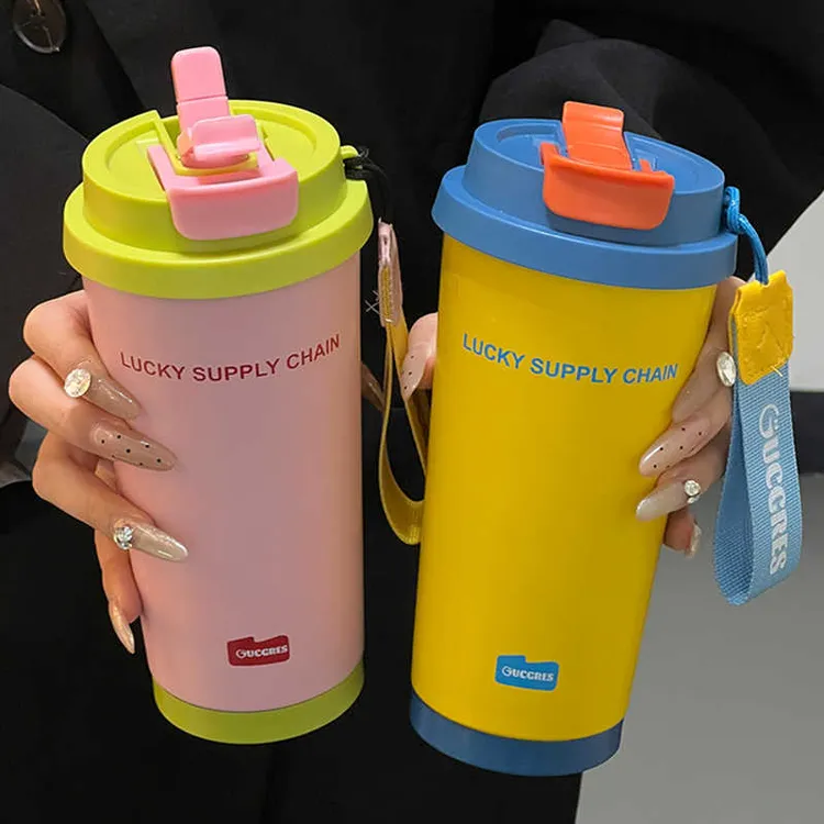 Gucgres保温杯女生高颜值随手杯双饮吸管水杯男咖啡杯车载杯子