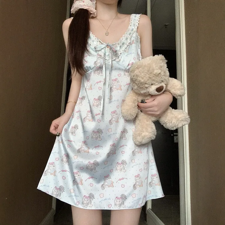 纯欲风冰丝绸少女吊带睡裙带胸垫睡衣女夏2025新款性感家居服夏天