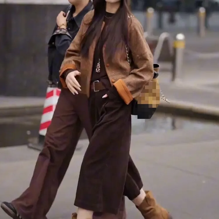 新款复古开衫外套搭配休闲阔腿裤女装