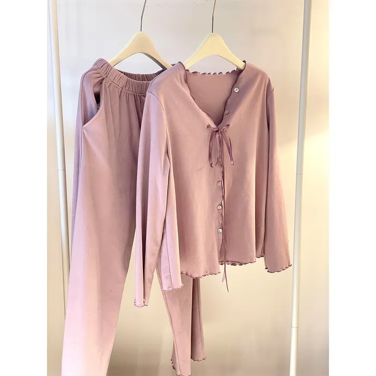 【DMXJ大梦想家】简约甜美长袖德绒保暖睡衣女秋冬季休闲家居服套装